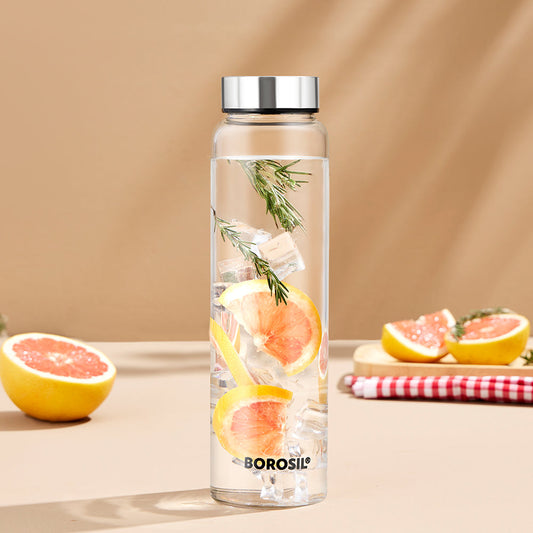 Borosil Crysto Glass Bottle w SS Lid, Personalise, 750ml