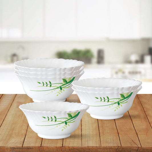 Larah by Borosil Green Herbs Veg Bowl Set, 6 pc