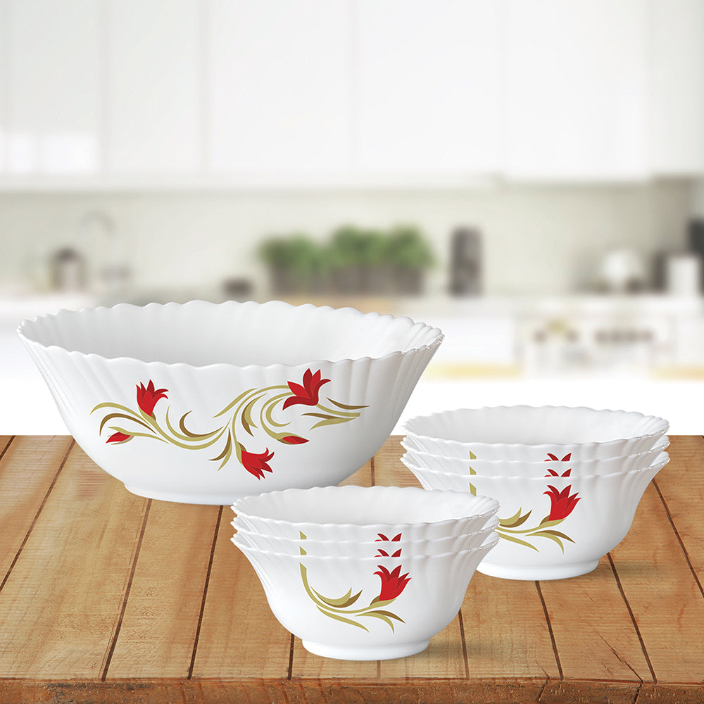 Larah by Borosil Red Lily Pudding Set, 7 pc (Small)