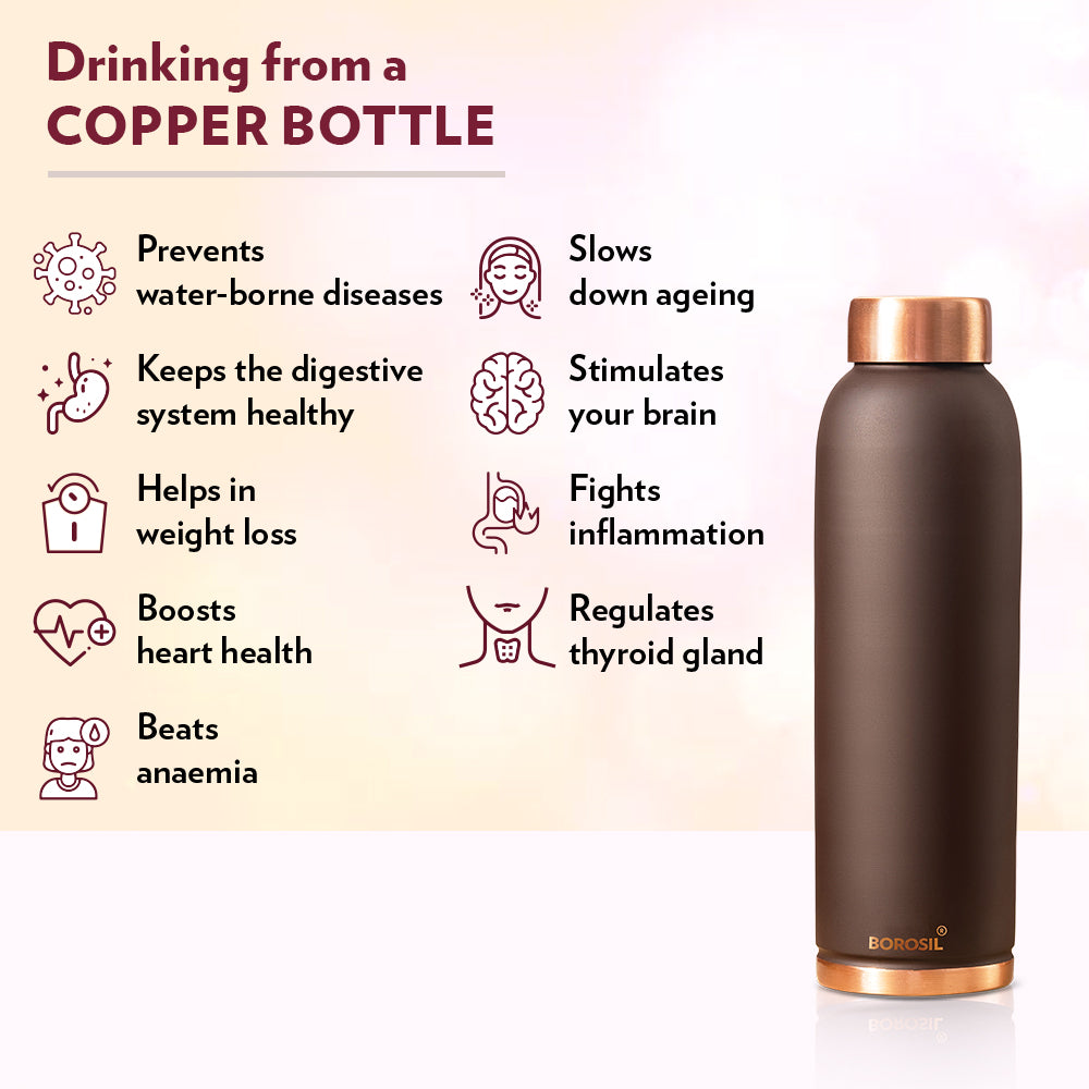 Borosil Eco Copper Bottle, Brown, 1L