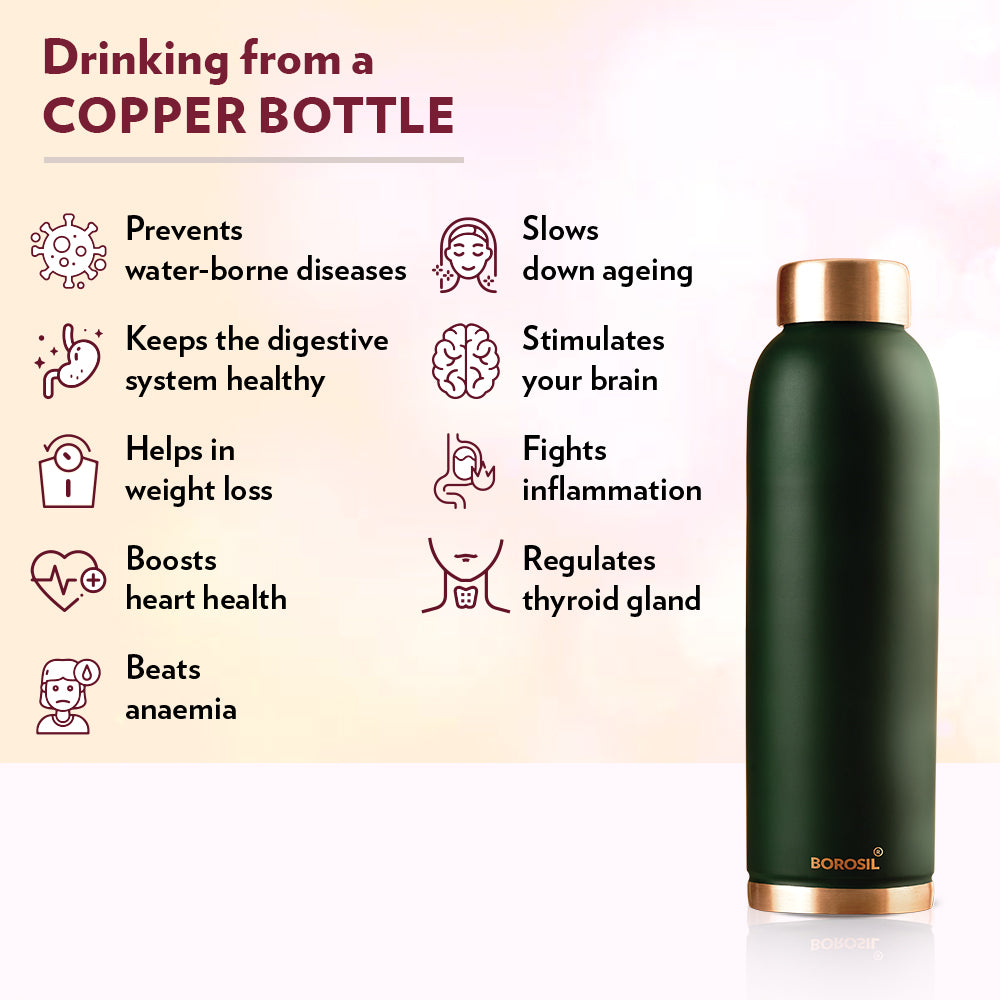Borosil Eco Copper Bottle, Green-Personalise