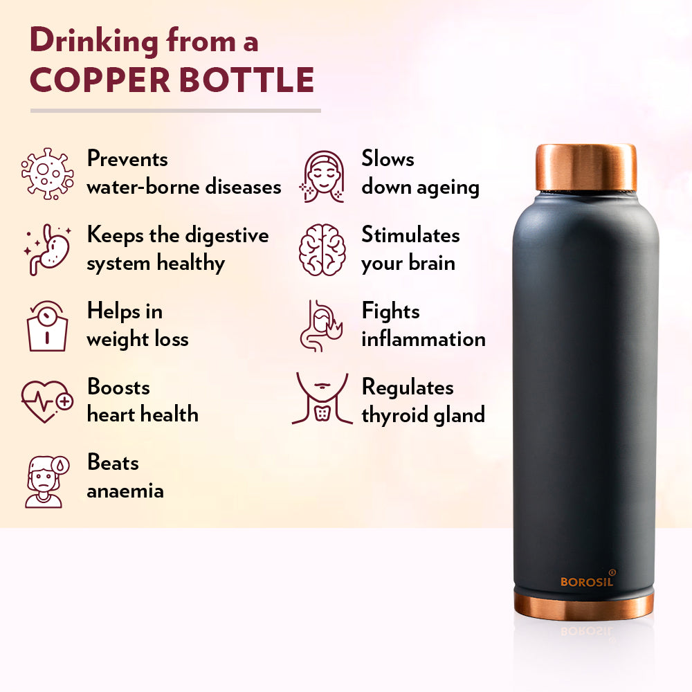 Borosil Eco Copper Bottle, Grey-Personalise