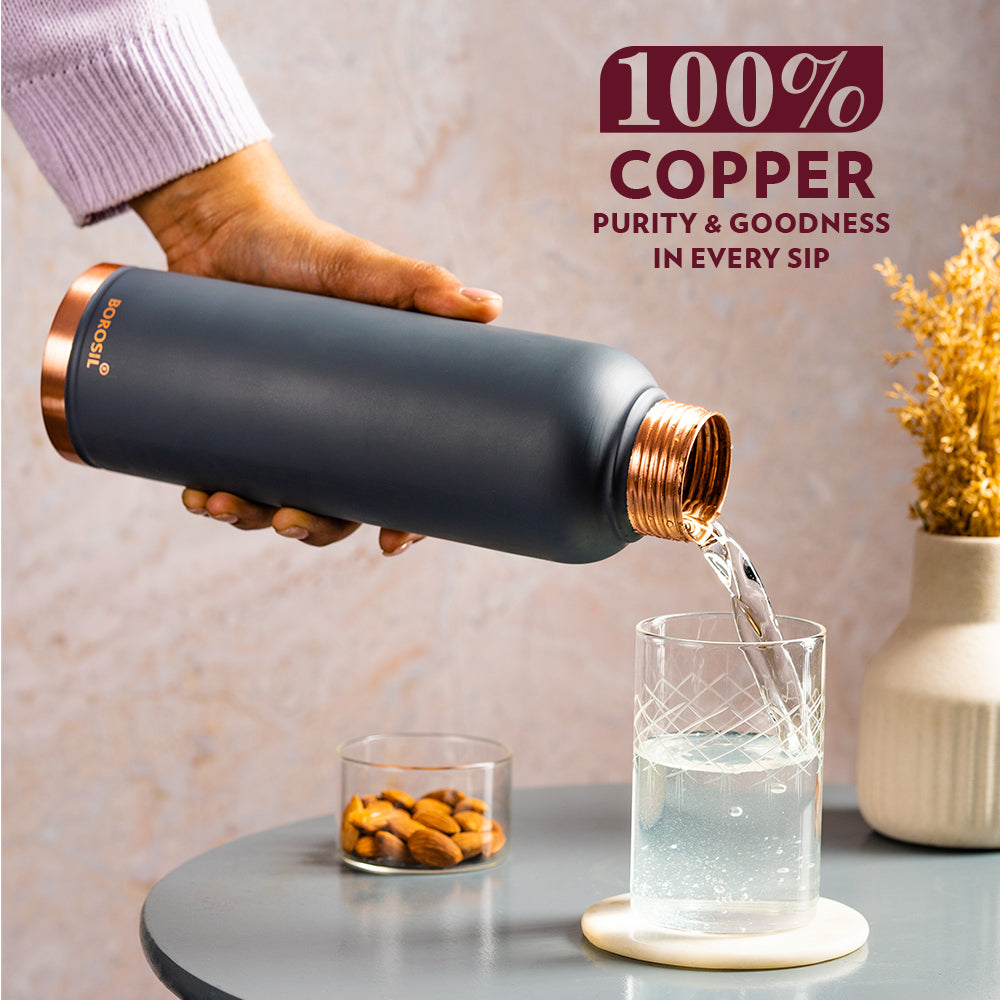 Borosil Eco Copper Bottle, Grey, 1L