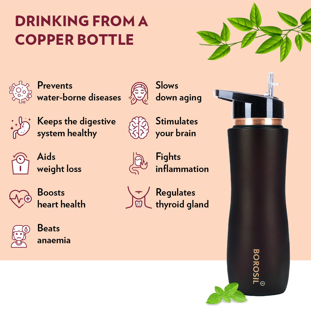 Borosil Sipper Copper Bottle, Brown, 750 ml, Personalised