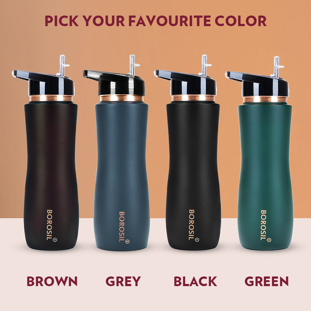 Borosil Sipper Copper Bottle, Brown, 750 ml, Personalised