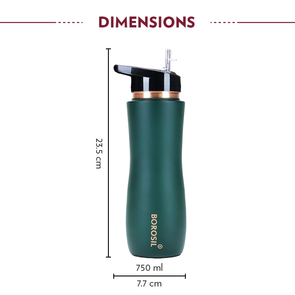 Borosil Sipper Copper Bottle, Green, 750ml, Personalised