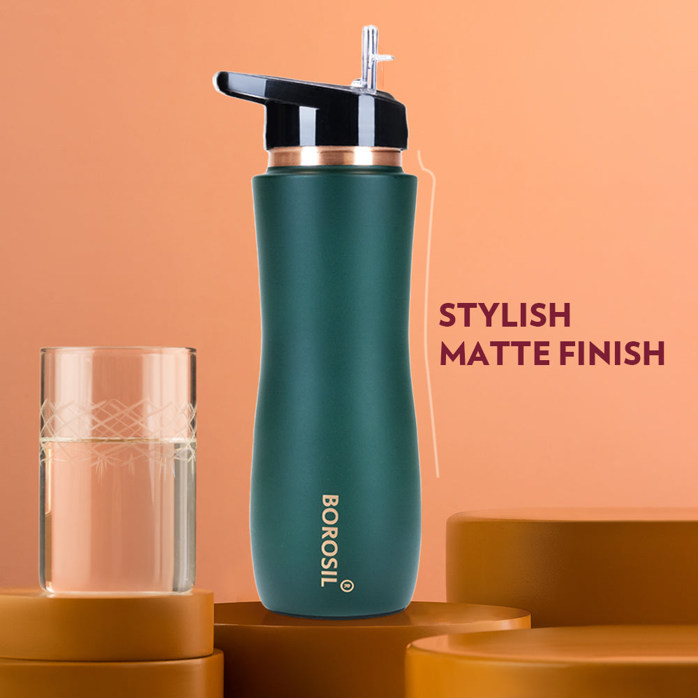 Borosil Sipper Copper Bottle, Green, 750ml, Personalised