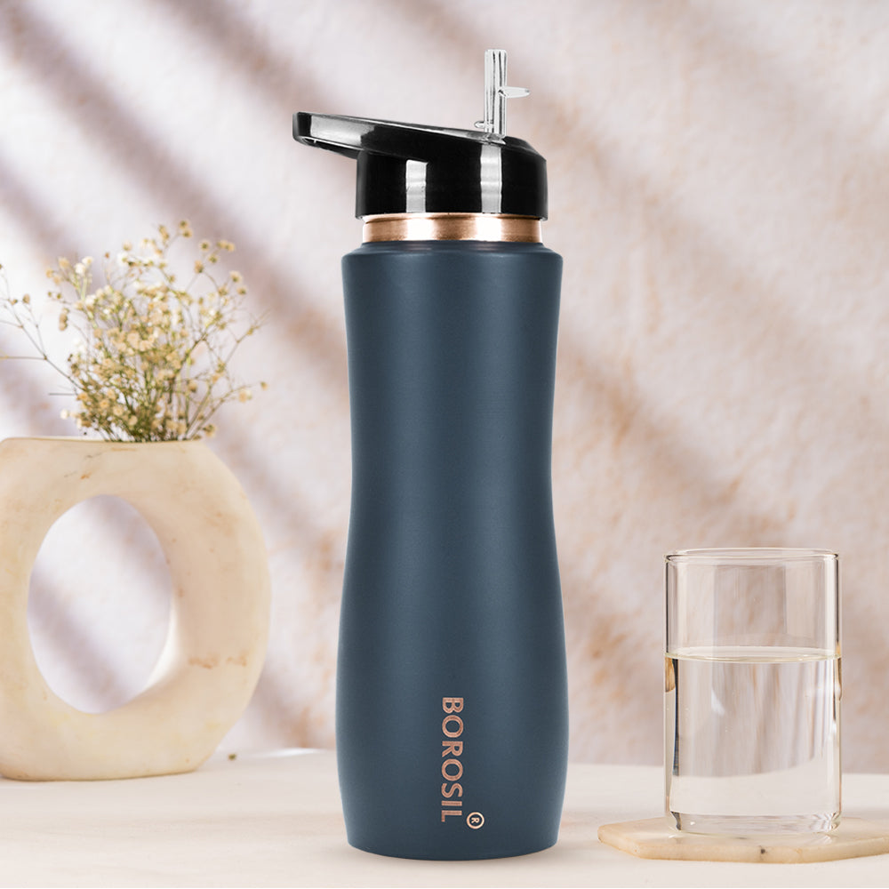 Borosil Sipper Copper Bottle, Grey, 750ml, Personalised