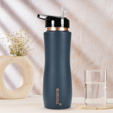 Borosil Sipper Copper Bottle, Grey, 750ml, Personalised