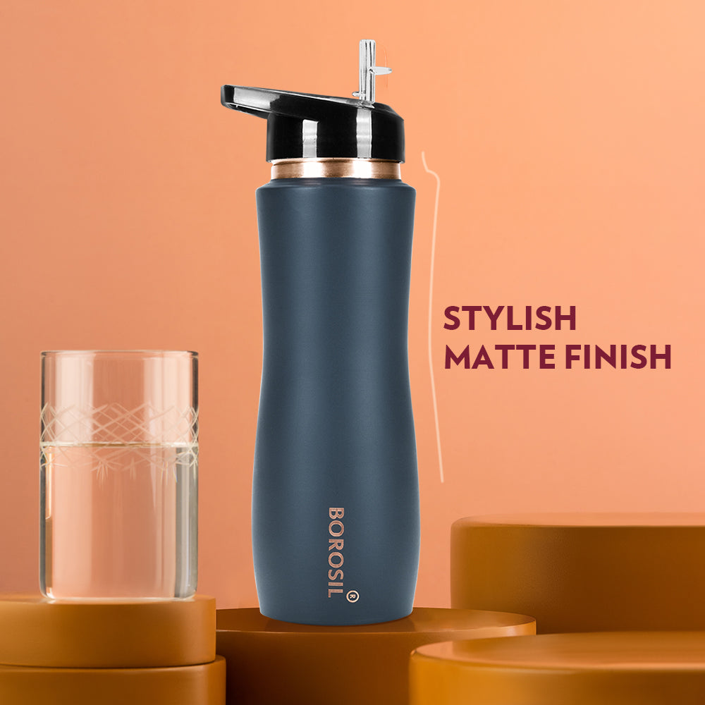 Borosil Sipper Copper Bottle, Grey, 750ml, Personalised