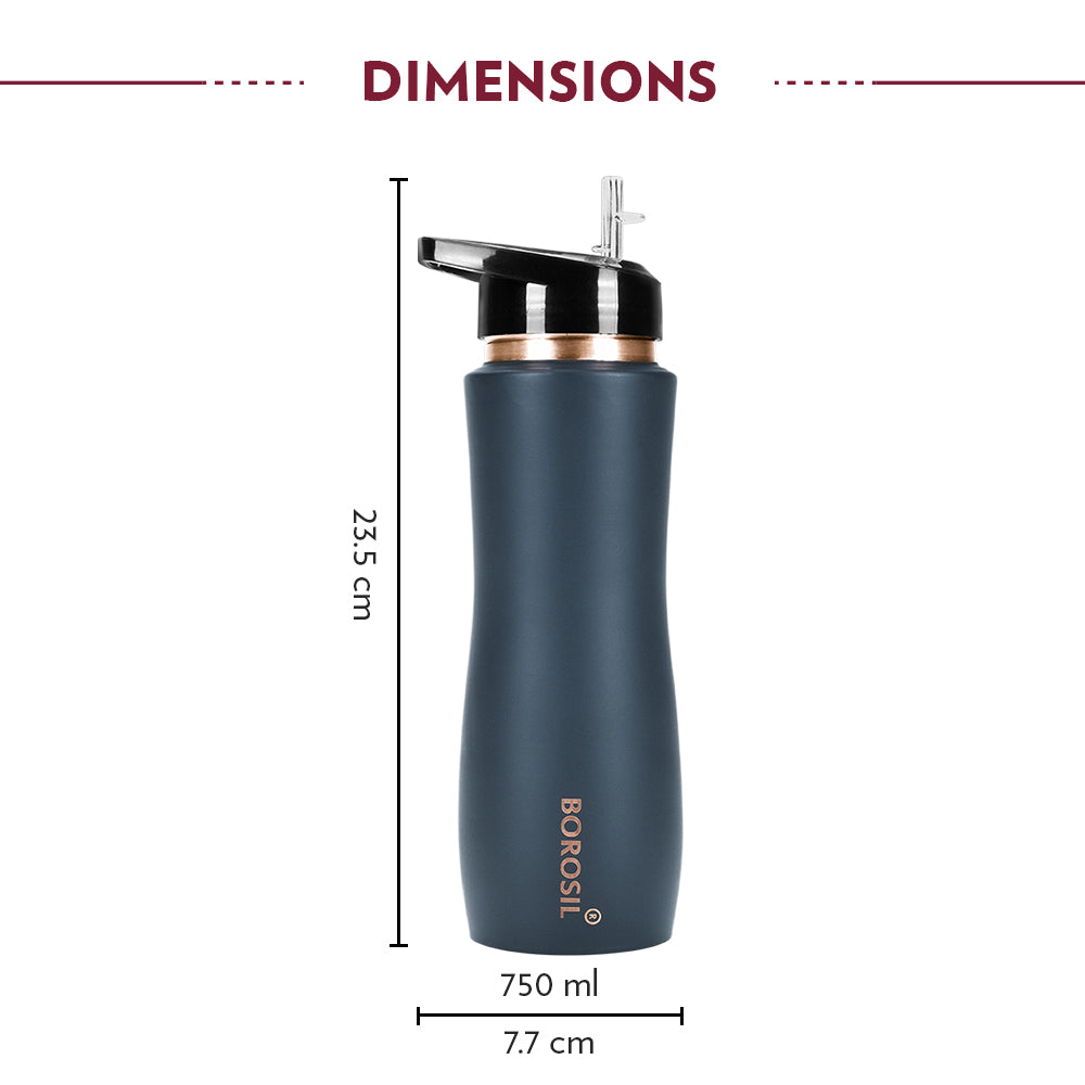 Borosil Sipper Copper Bottle, Grey, 750ml, Personalised