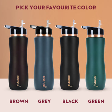 Borosil Sipper Copper Bottle, Grey, 750ml