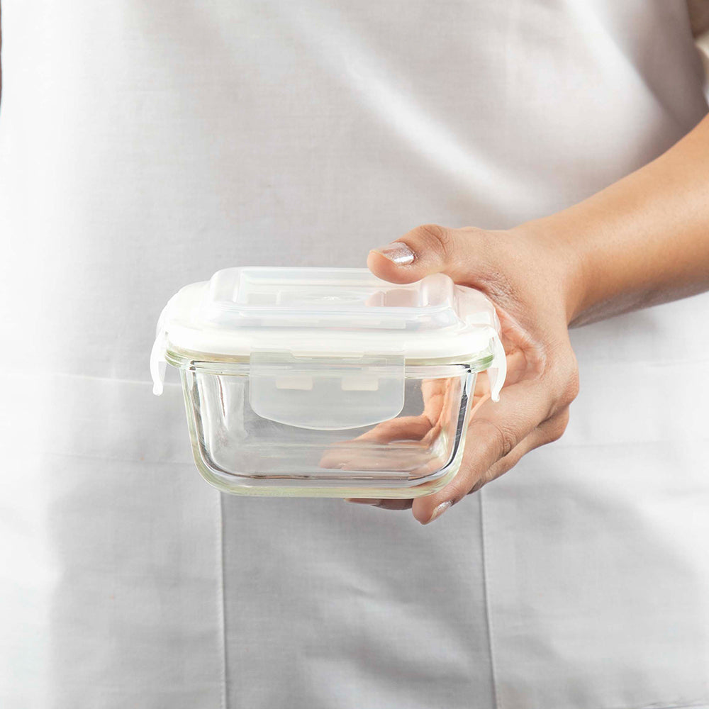 Steller Glass Lunch Box, Square x 2 (Flat), Set of 2, 320ml