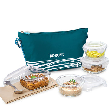 Steller Daisy Glass Lunch Box, Set of 4 (320ml x 2 + 240ml x 2)