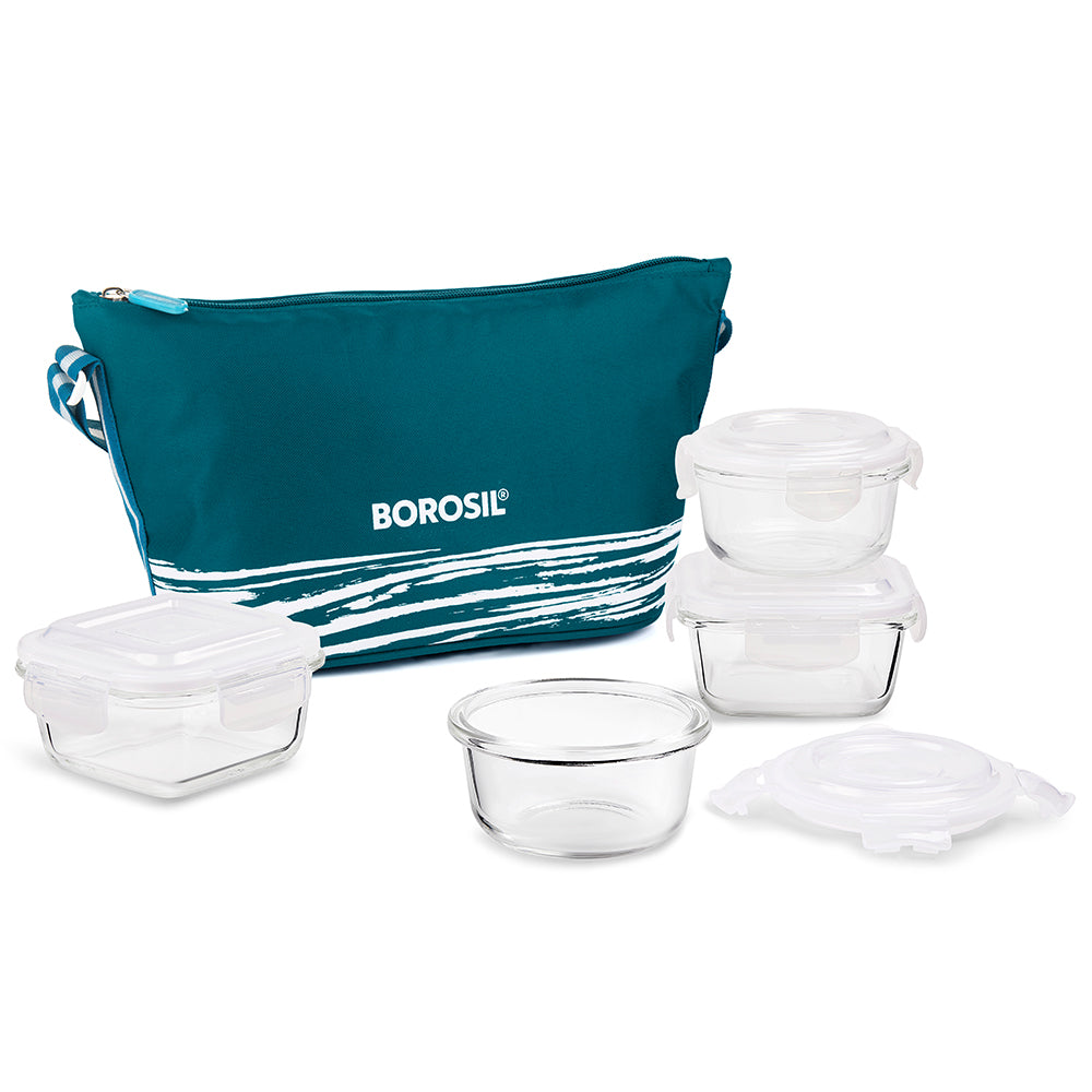 Steller Daisy Glass Lunch Box, Set of 4 (320ml x 2 + 240ml x 2)