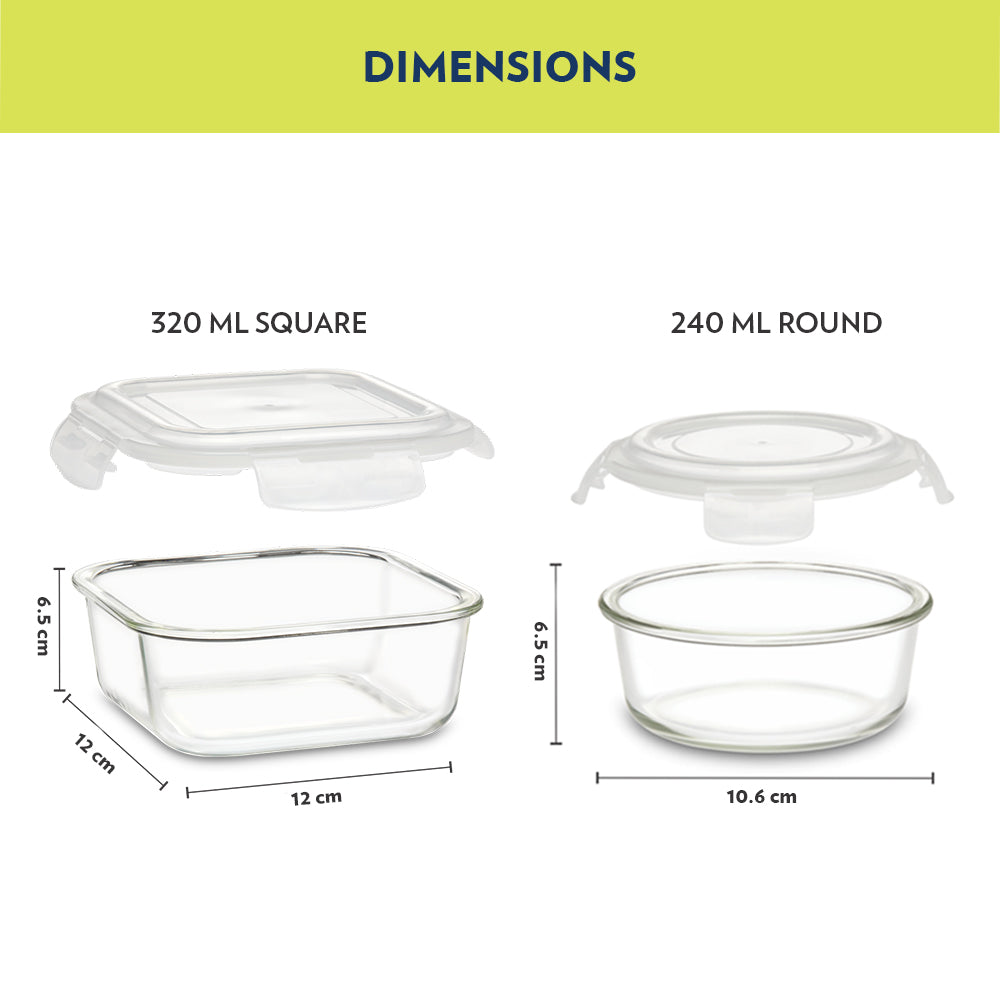 Steller Daisy Glass Lunch Box, Set of 4 (320ml x 2 + 240ml x 2)