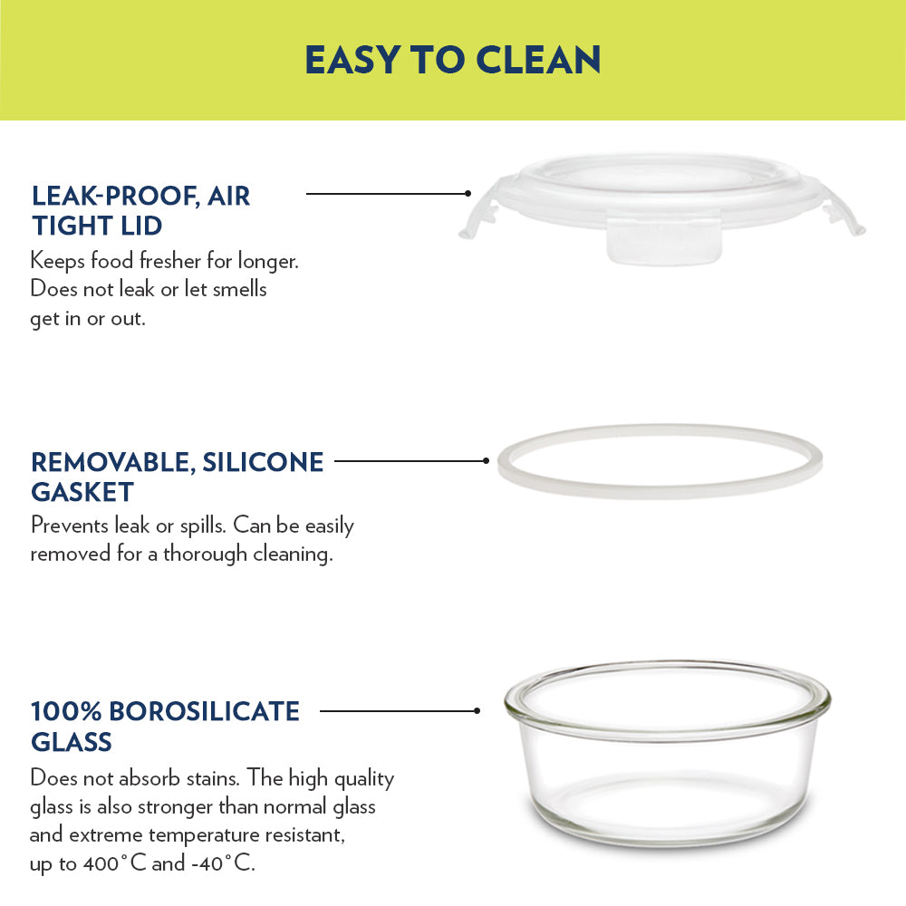 Steller Daisy Glass Lunch Box, Set of 4 (320ml x 2 + 240ml x 2)