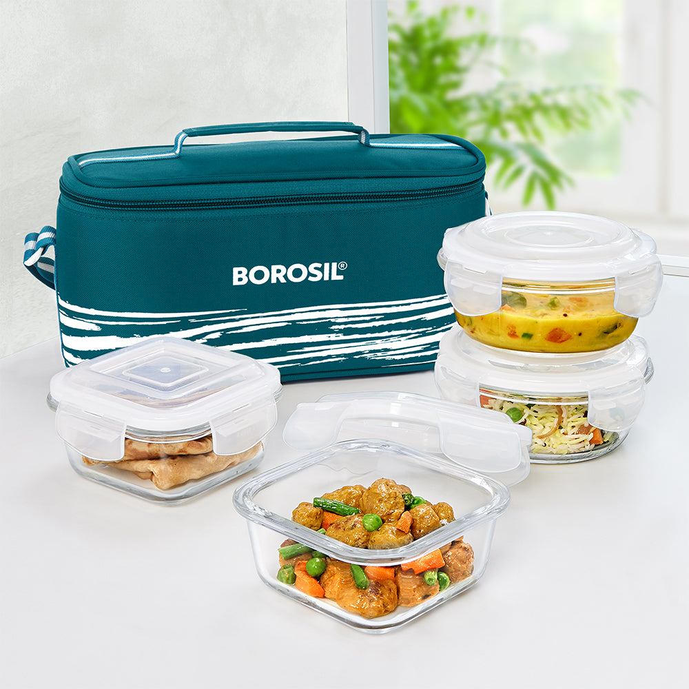 Steller Universal Glass Lunch Box, Set of 4 (320ml x 2 + 240ml x 2)