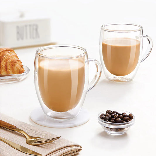 Borosil Mia Double Wall Glass Mug, Set of 2, 400ml