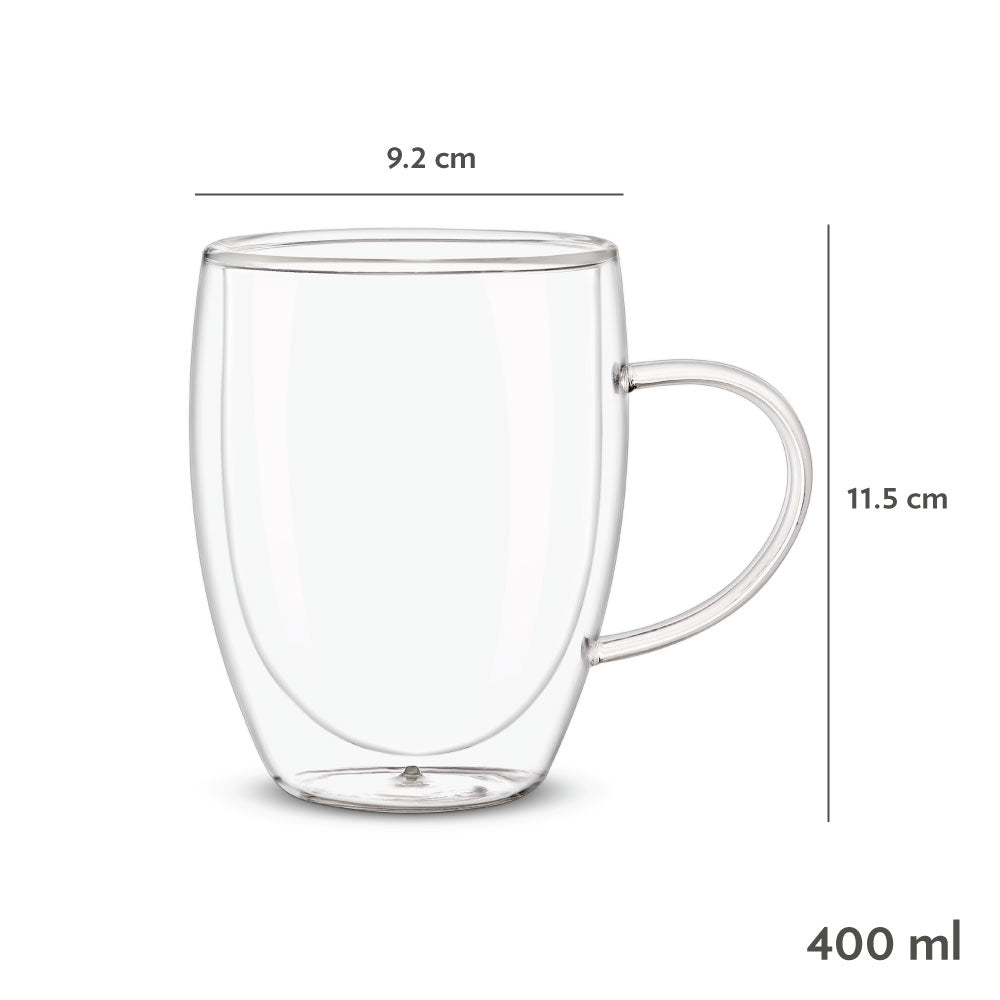 Borosil Mia Double Wall Glass Mug, Set of 2, 400ml