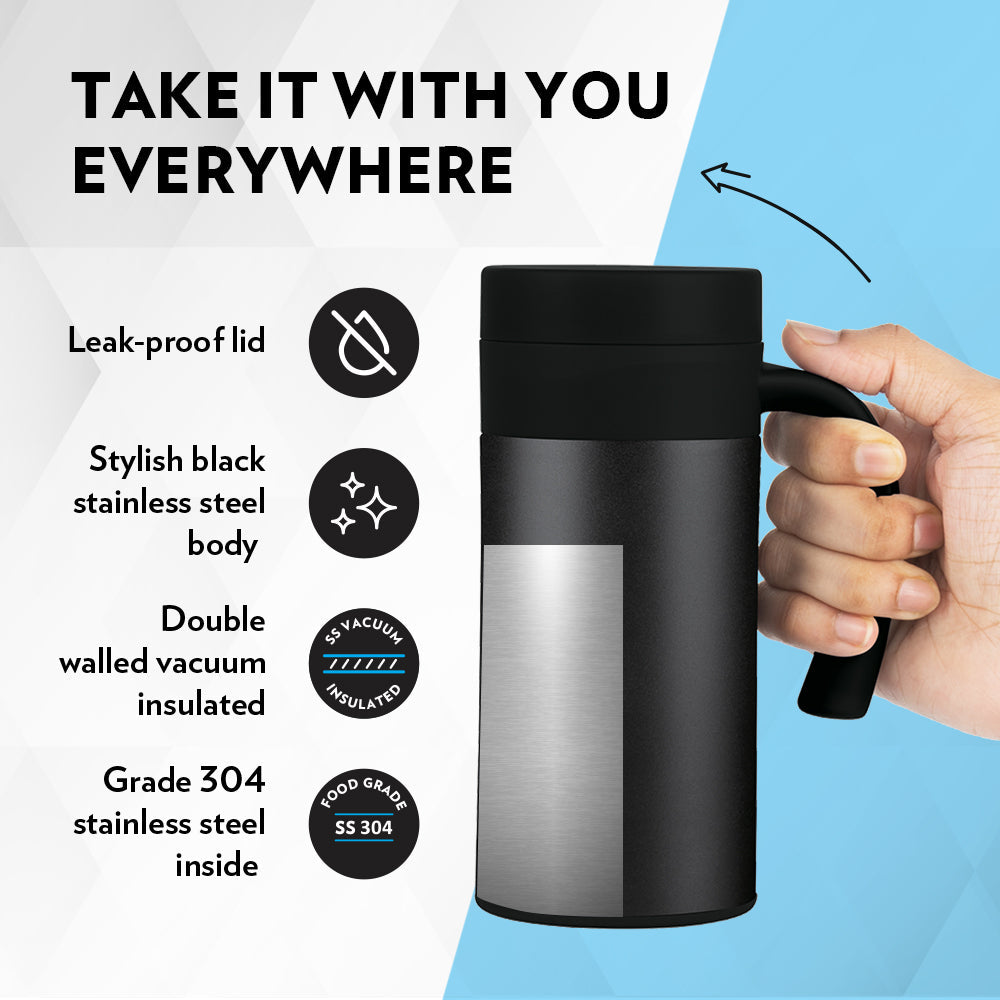 Borosil CafeTime Insulated Mug, Black, 400ml