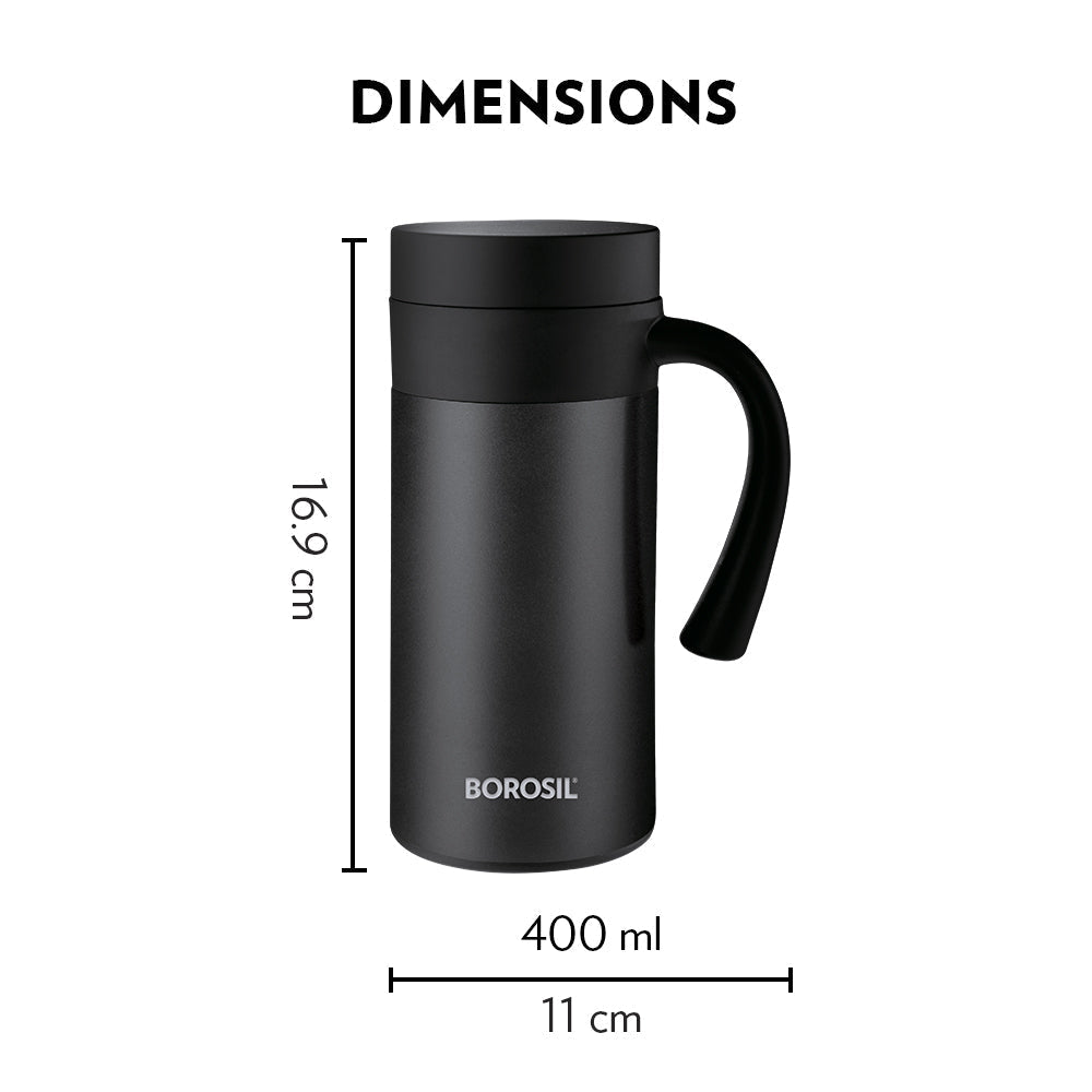 Borosil CafeTime Insulated Mug, Black, 400ml
