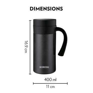 Borosil CafeTime Insulated Mug, Black, 400ml