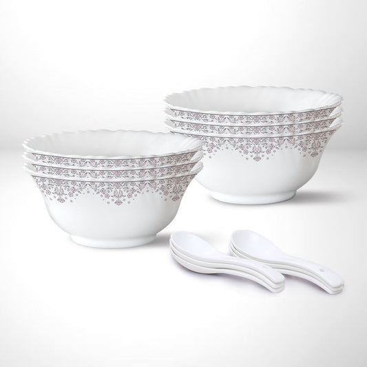 Larah by Borosil Lark Soup Bowl w Spoon, 12 pc Set