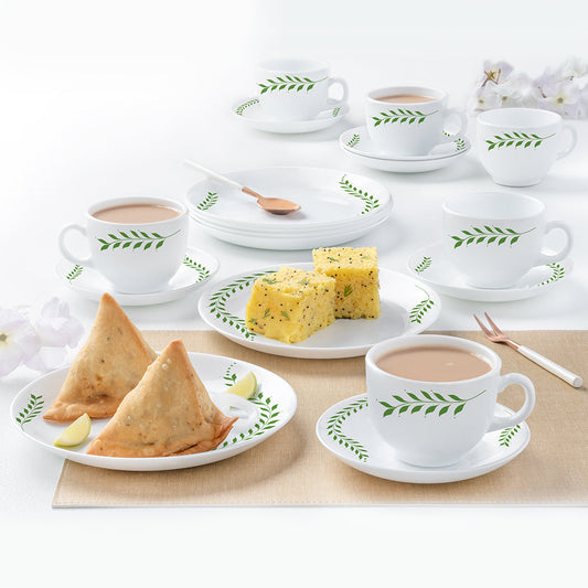 Larah by Borosil Botanica Snack Set w Cups n Saucer, 18 pc