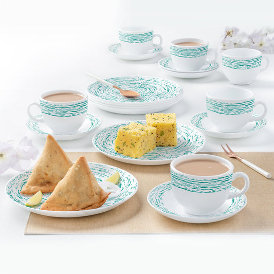 Larah by Borosil Blue Nova Snack Set w Cups n Saucer, 18 pc