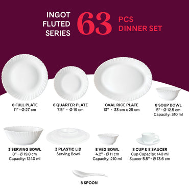 Larah by Borosil Ingot Dinner Set, 53 pc