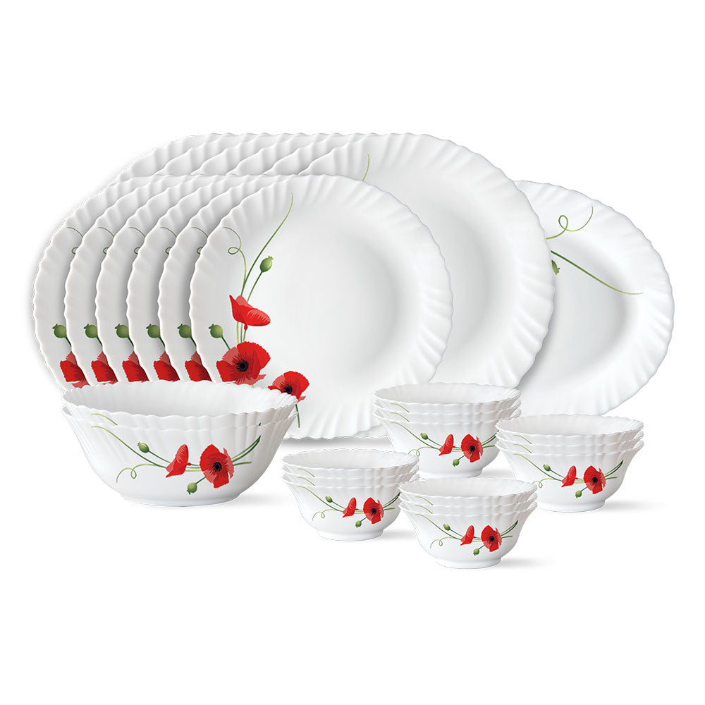Larah by Borosil Red Carnation Dinner Set, 37 pc