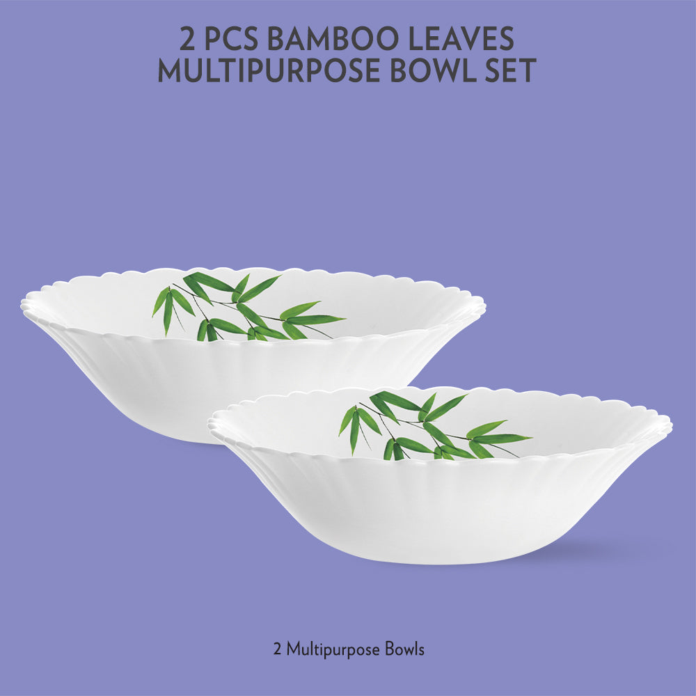 Larah by Borosil Bamboo Leaves Multipurpose Bowl, 2 pc Set