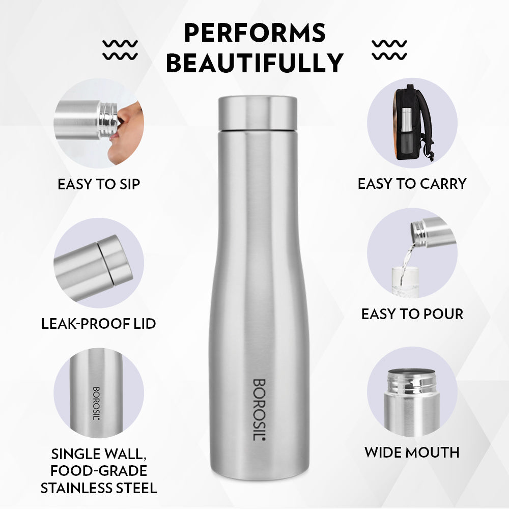 Borosil Swan Stainless Steel Single Wall Bottle, 1 L