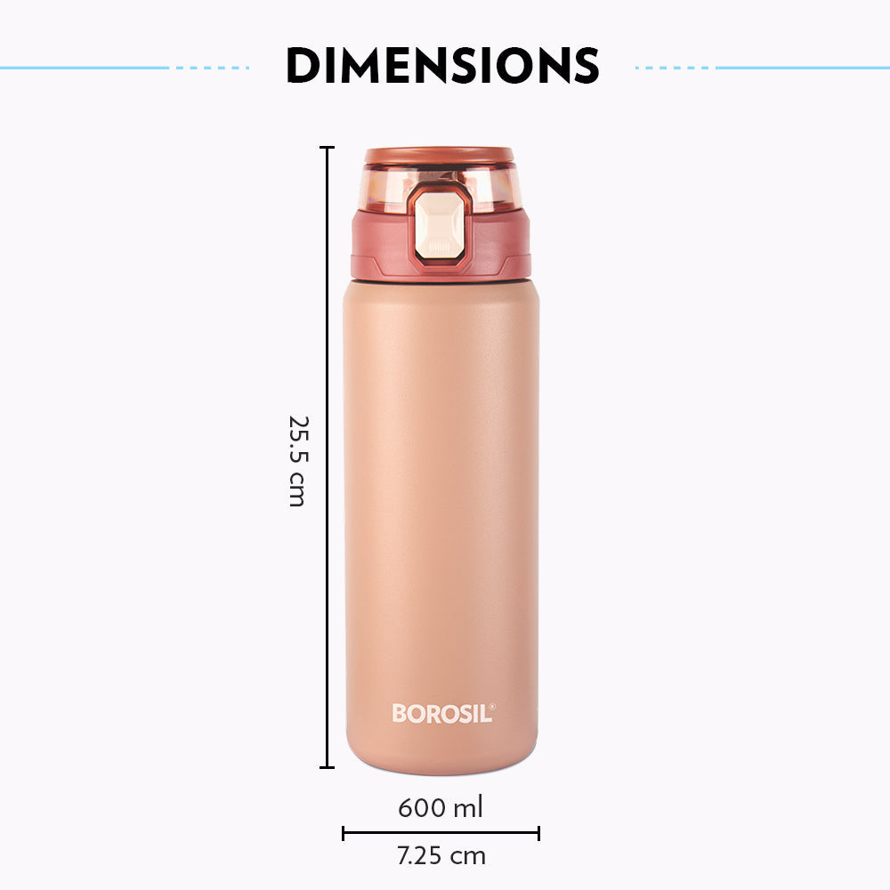 Aquasport Insulated Bottle, 600 ml, Peach-Personalise