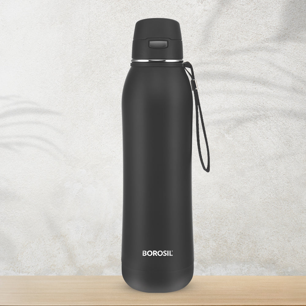 Borosil Rivera Bottle, Black, 600ml, Personalise