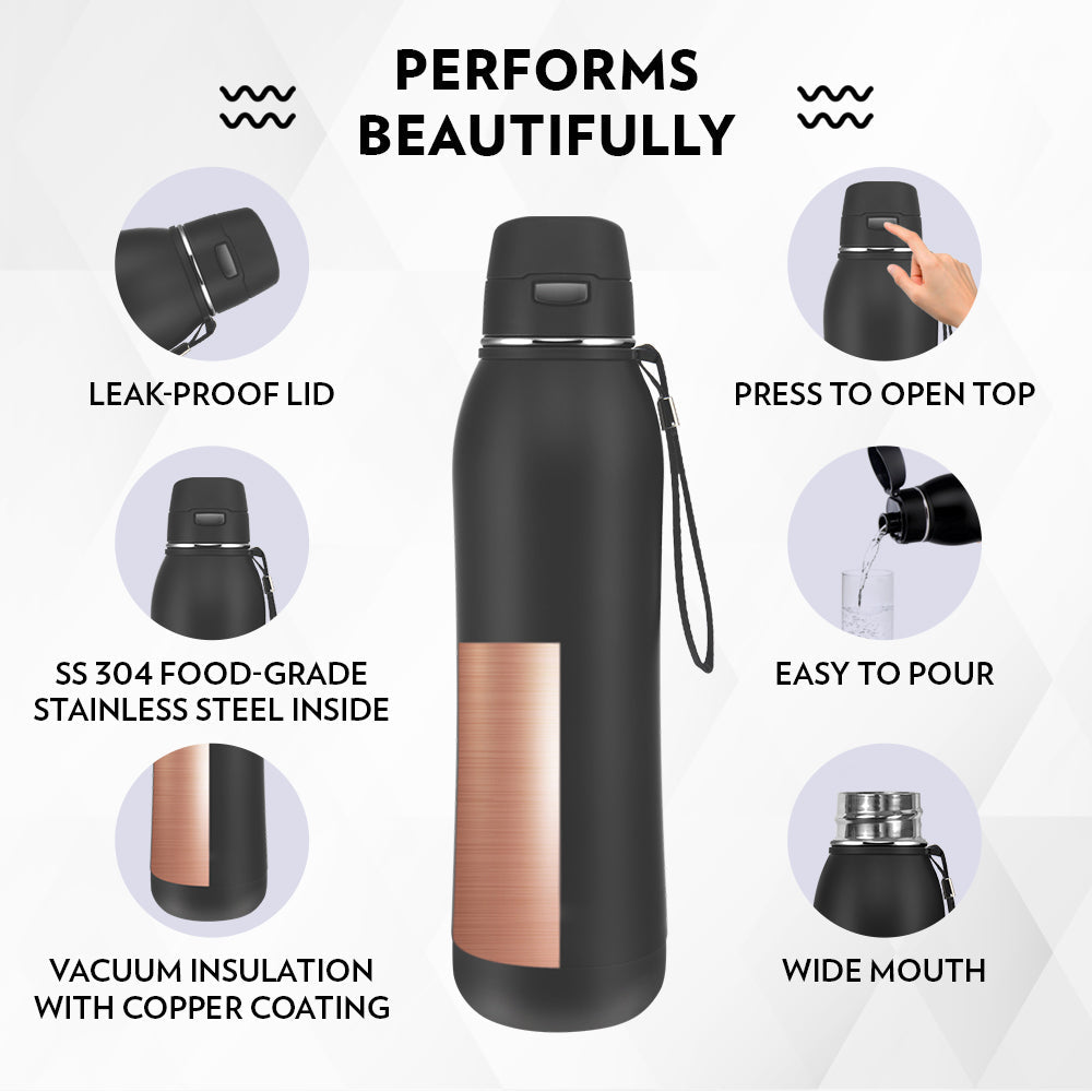 Borosil Rivera Bottle, Black, 600ml, Personalise