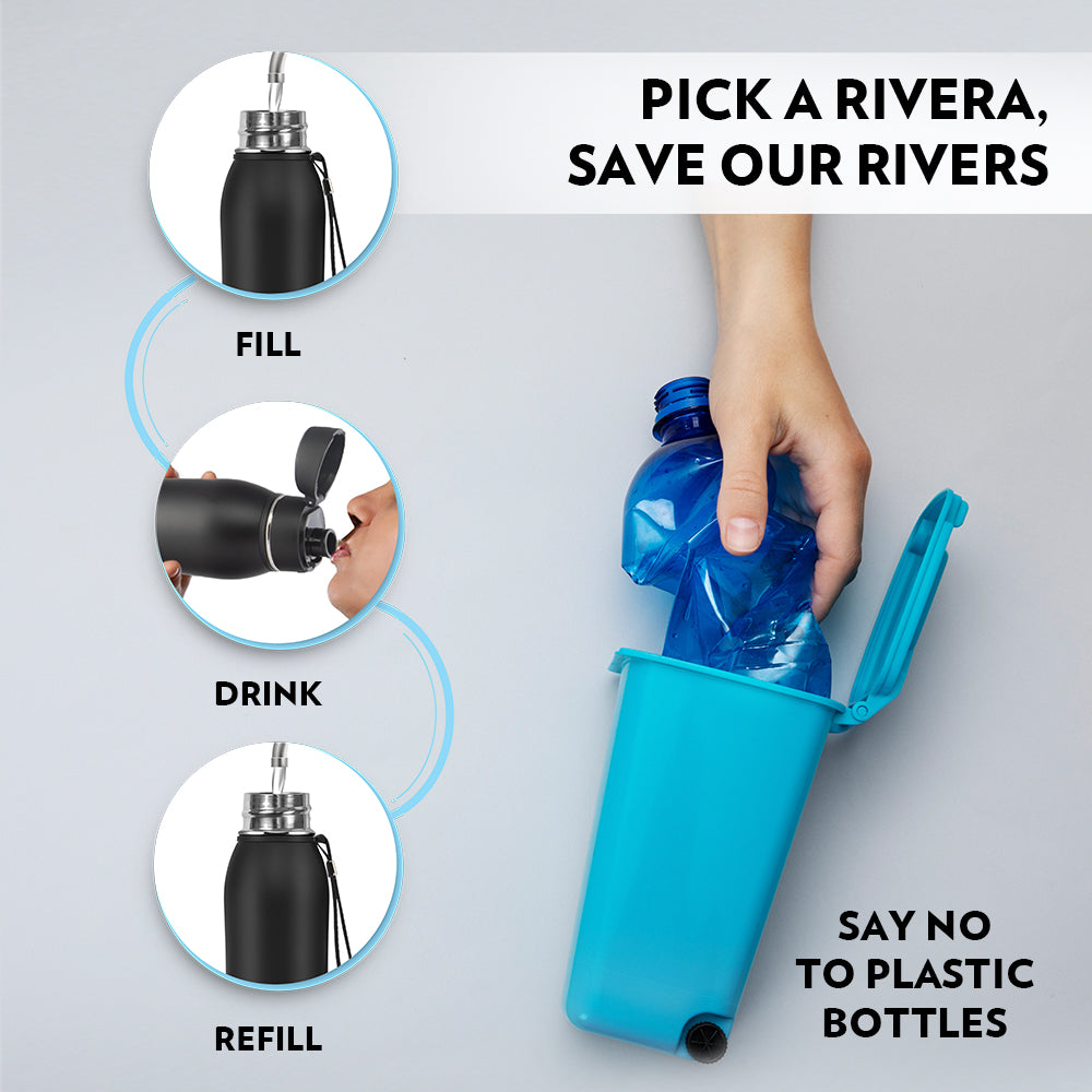 Borosil Rivera Bottle, Black, 600ml, Personalise
