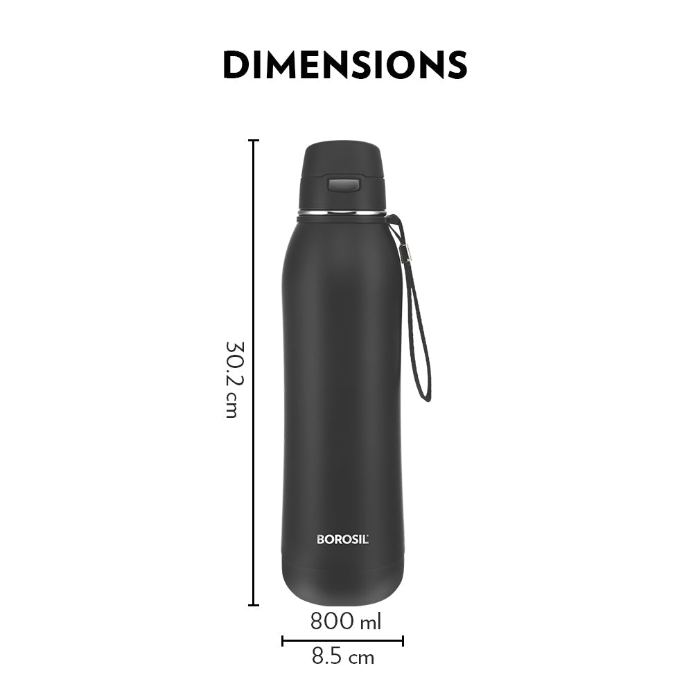 Borosil Rivera Bottle, Black, 600ml, Personalise