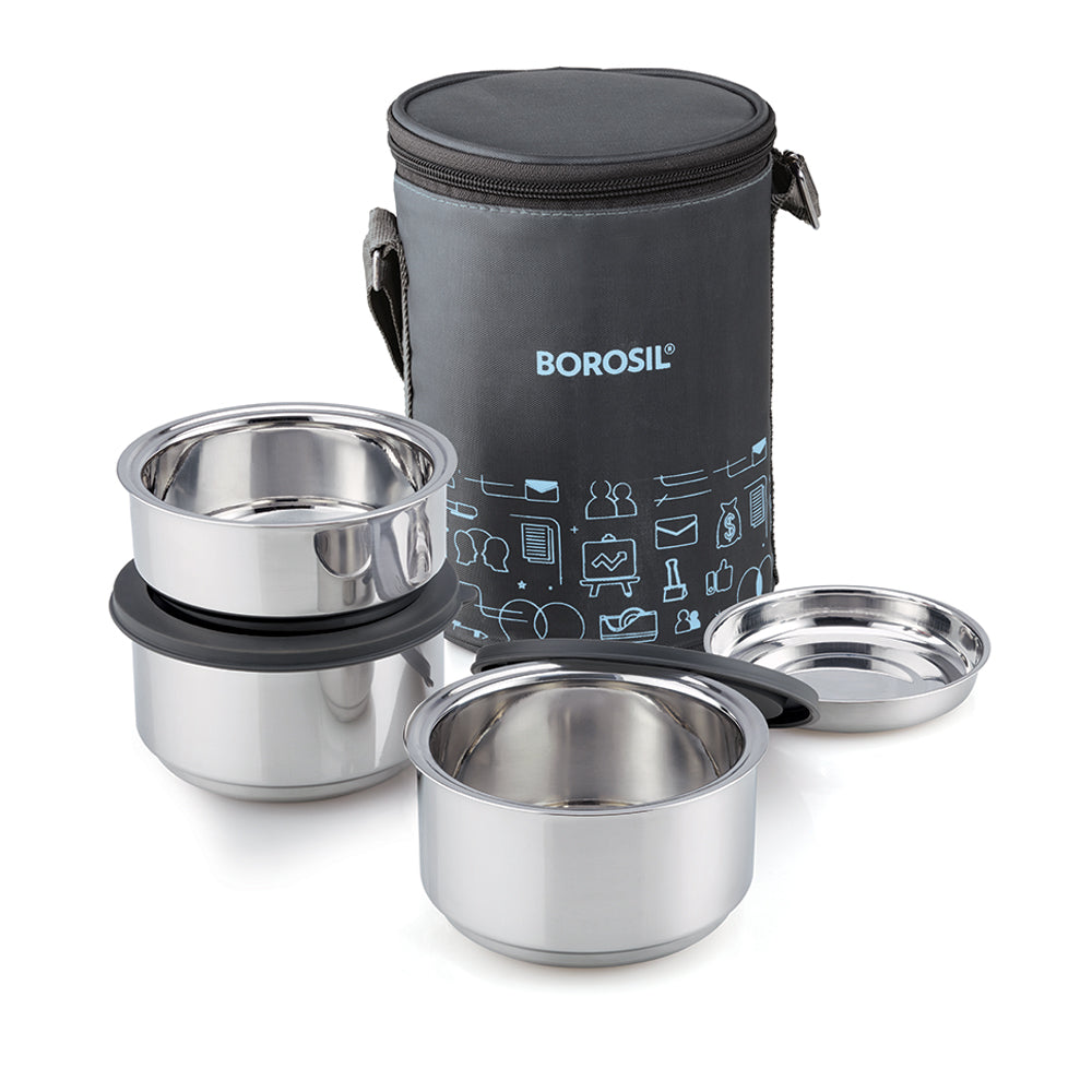 Borosil Carryfresh Lunchbox, Set of 3, (280ml x 2) + 180ml