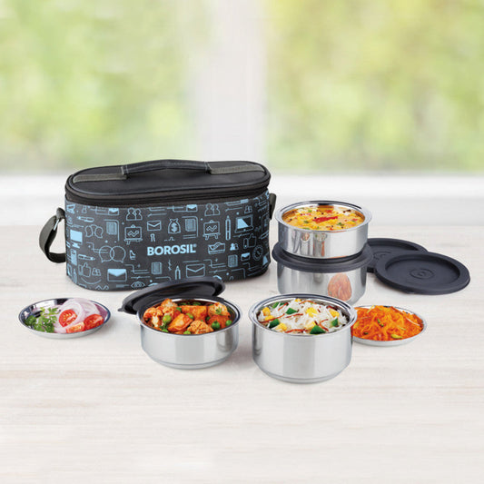 Borosil Carryfresh Lunchbox, Set of 4, (280ml x 2) + (180ml x 2)