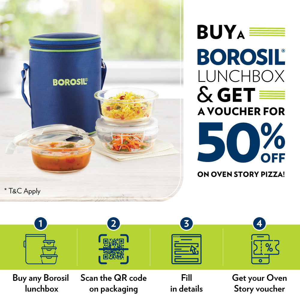 Borosil Carryfresh Lunchbox, Set of 4, (280ml x 2) + (180ml x 2)