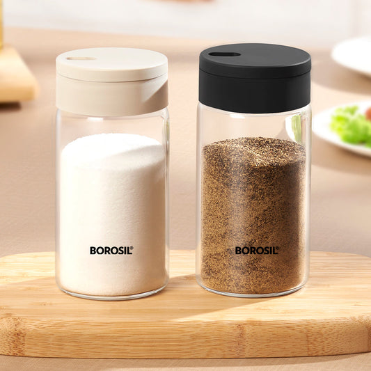 Borosil Glass Salt & Pepper Jar Set, 250ml x 2