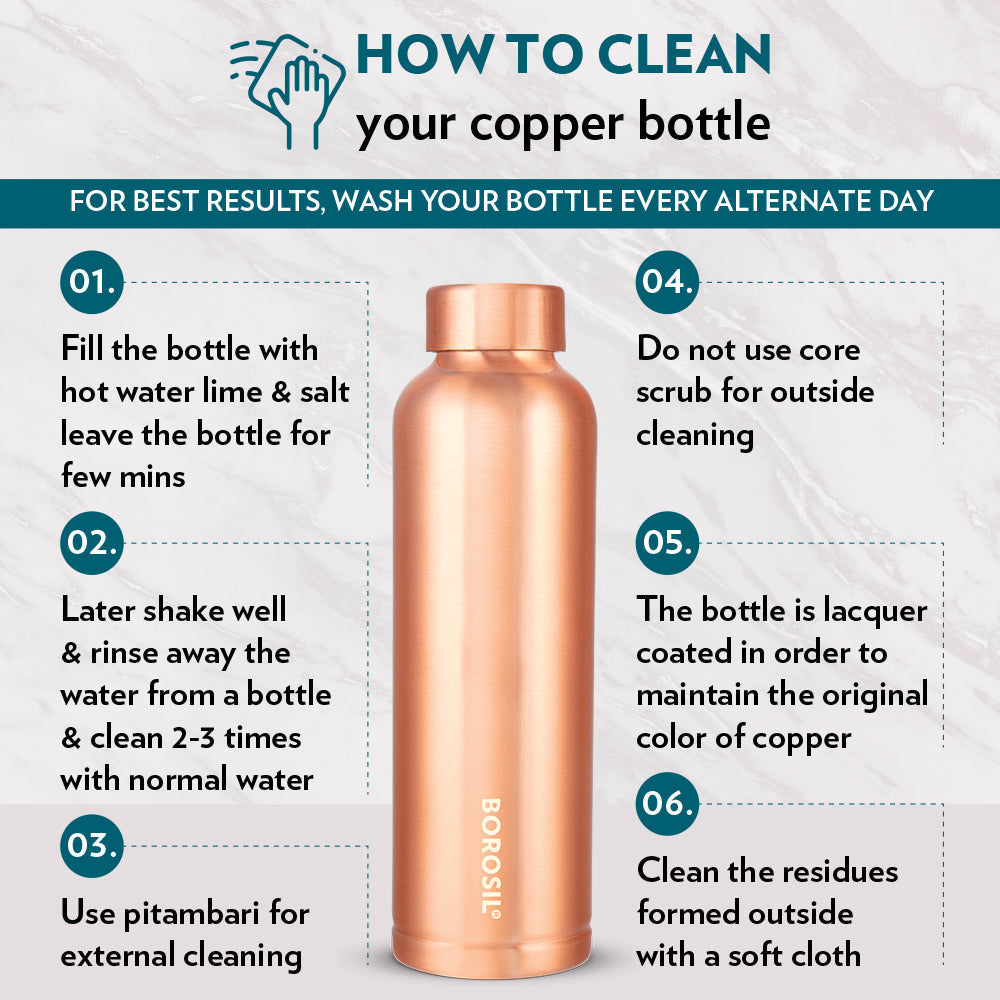 Borosil ECO Copper Bottle & Glass Set, 1L Bottle + 2 x 250ml Glasses