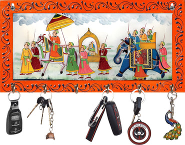JaipurCrafts Antique HD UV Print Rajasthani Wooden Key Hanger for Home/Office Decor-Wall Decorative Key Holder,Home Decor Item (12x6 Inches)