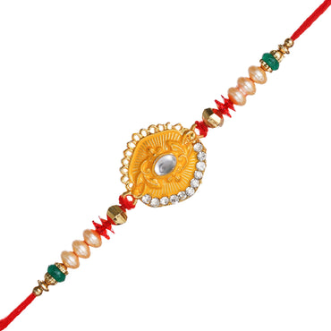 JaipurCrafts New Combo Of Single Rakhi With Ganesha Idol Statue for Home And Car Dashboard- Rakhi for brother and bhabhi- Rakhi Gift Combos