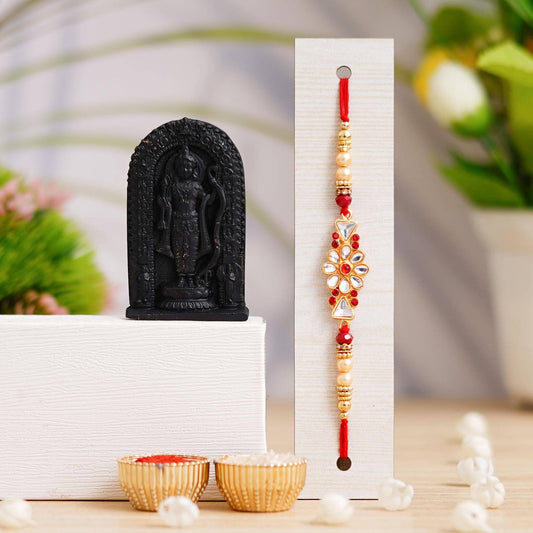 JaipurCrafts New Combo Of Single Rakhi For Brother And Bhabhi With Ram lalla Idol Statue for Home And Car Dashboard- Rakhi Gift Combos