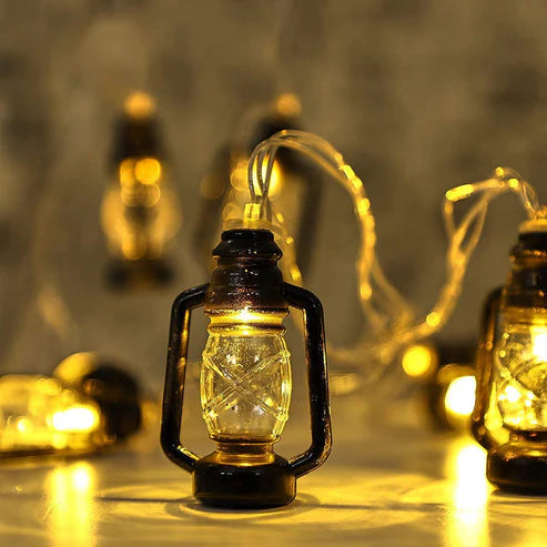 6 LED Black Lantern String Lights for Outdoor & Holiday Decorations